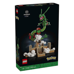 LEGO Pokémon Rayquaza building set box, model 72168, featuring a green dragon design on a dark background with the LEGO and Pokémon logos visible.