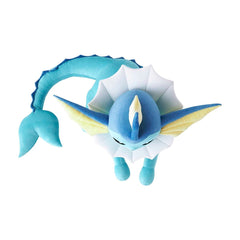 Plush toy of a blue and white creature with a large head and wings on a white background
