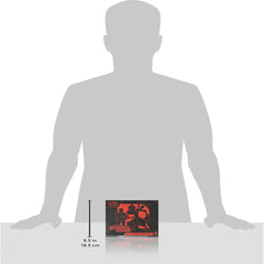 Silhouette of a person next to a box with dimensions displayed