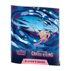 Pokemon Mega Evolution Chaos Rising Player's Guide with character design on a blue and purple background