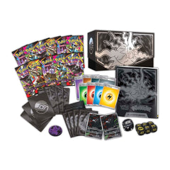 Collection of Pokémon trading cards and accessories on a white background