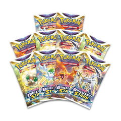 Collection of Pokémon trading card game packs on a white background