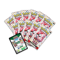 Pokémon trading card game packs with a digital download card on a white background