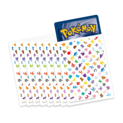 Sheet of colorful stickers with a Pokémon logo on a white background